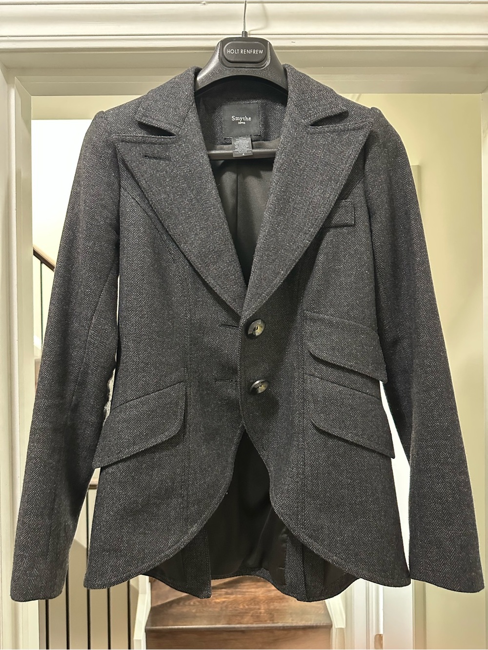 Smythe Dark Charcoal Wool-Blend Tailored Pea Coat